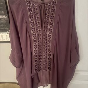 Ovi Mauve Embroidered Tie-Front Tunic